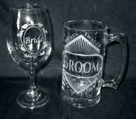 Custom Etched Bride And Groom Gift Set Engraved Etched Wine Glass